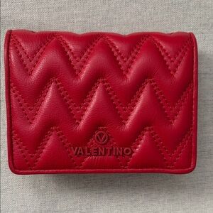 NWT Valentino by Mario Valentino Red Zigzag Quilted Bifold Wallet